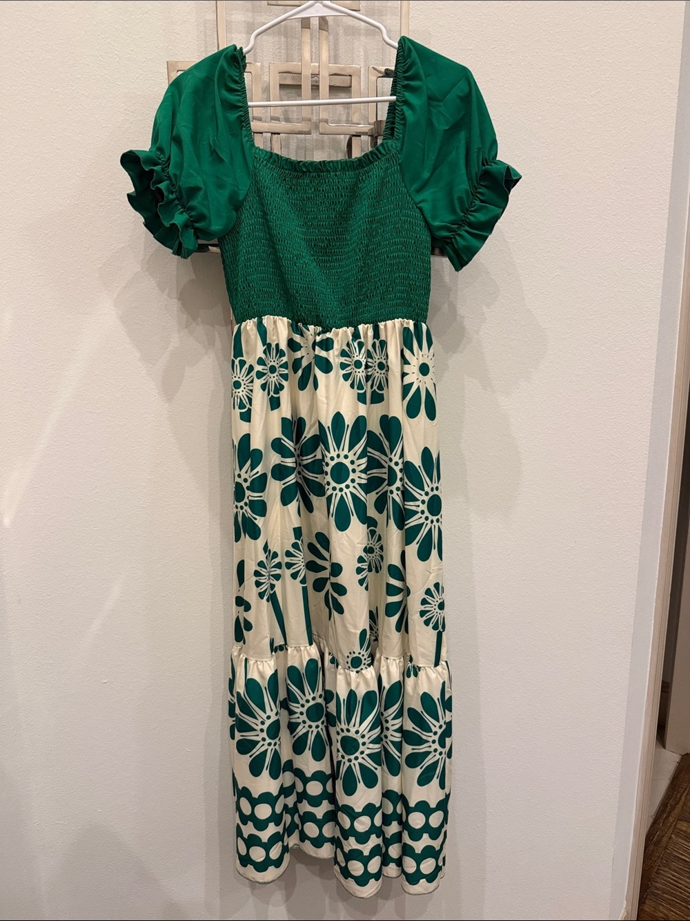 Green Floral Smocked  Dress